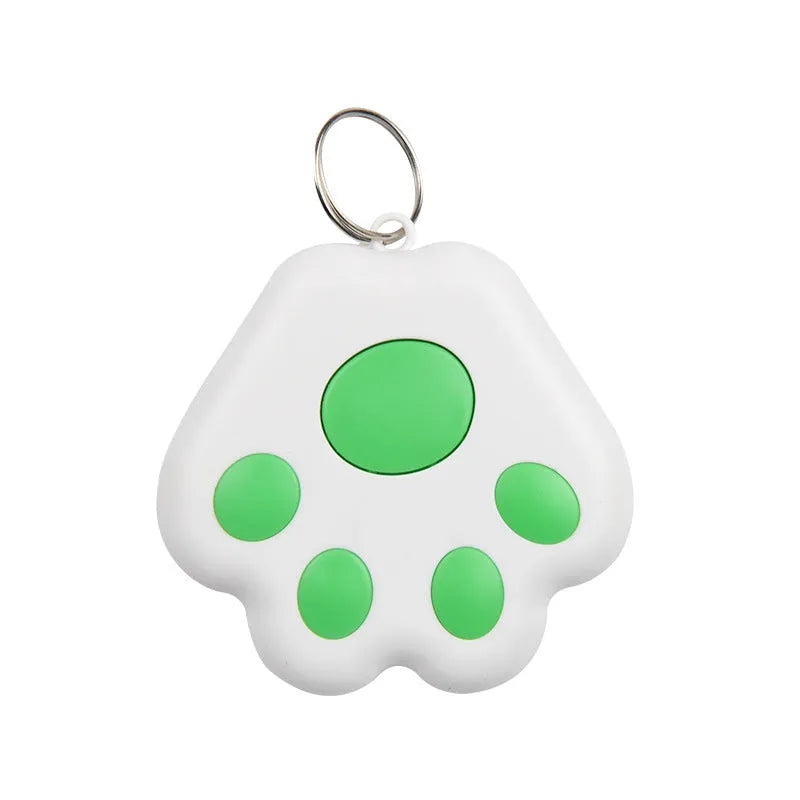 Small grey Bluetooth anti-lost tracker device shaped like a dog paw with a keyring loop.