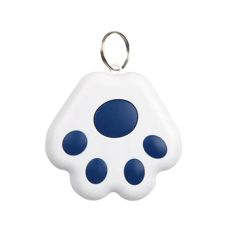 Small grey Bluetooth anti-lost tracker device shaped like a dog paw with a keyring loop.