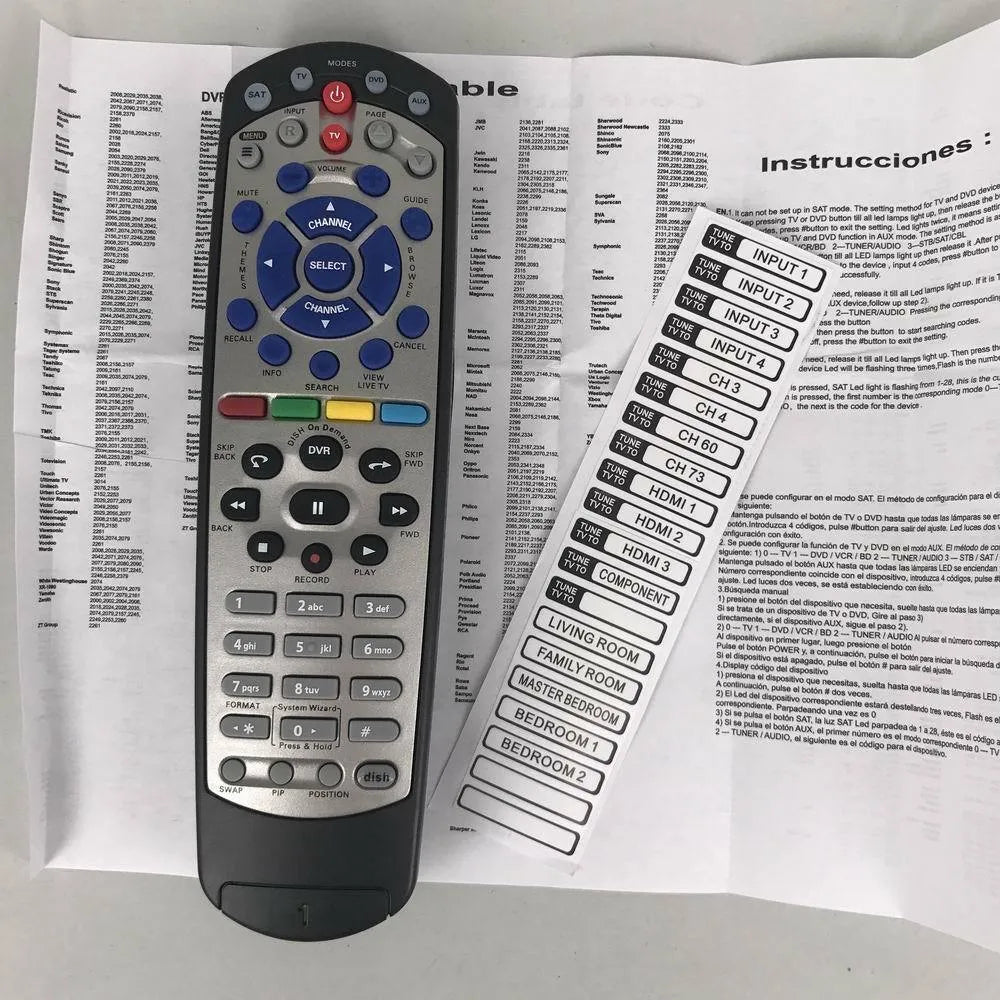 Black universal remote control for DISH Network TV BOX satellite receivers with flat button design