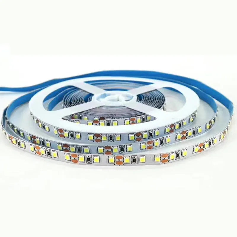 Close-up of white 12V LED strip light showing either 60 or 120 LEDs per metre for shelf and counter installation.
