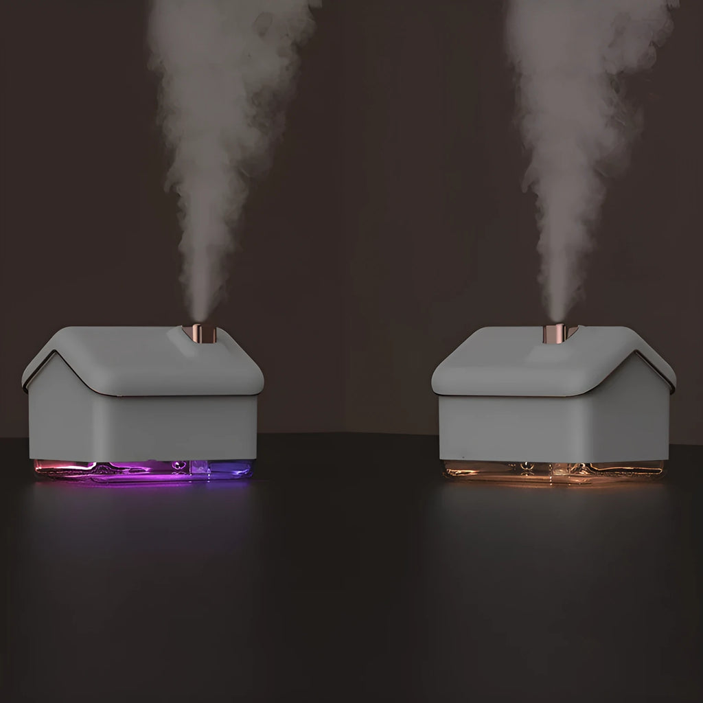 White igloo-shaped ultrasonic humidifier and essential oil diffuser with LED light and USB cable