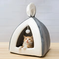 Grey cloth cat house villa pet bed showing enclosed structure with entrance