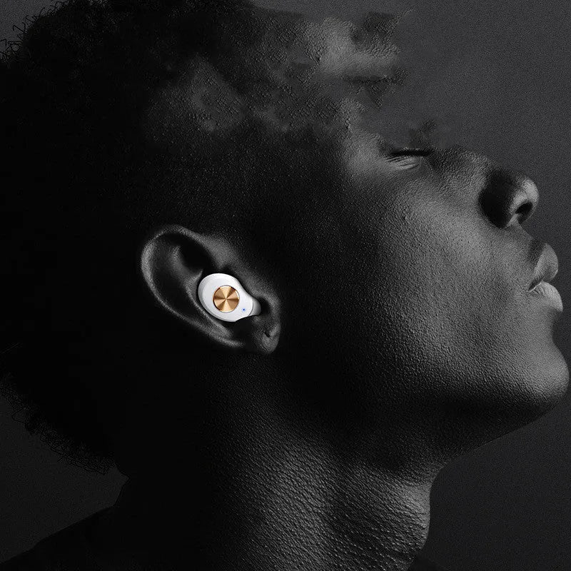 Wireless Bluetooth mini TWS earbuds with compact rectangular charging case in black, green, or white.