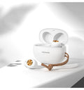Wireless Bluetooth mini TWS earbuds with compact rectangular charging case in black, green, or white.