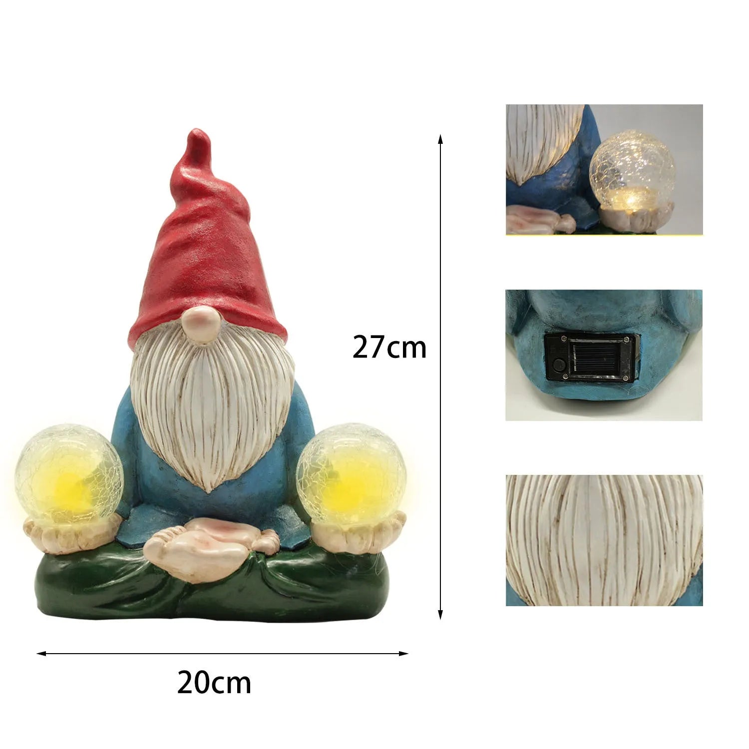 Solar LED resin dwarf doll outdoor garden statue with faceless old man design