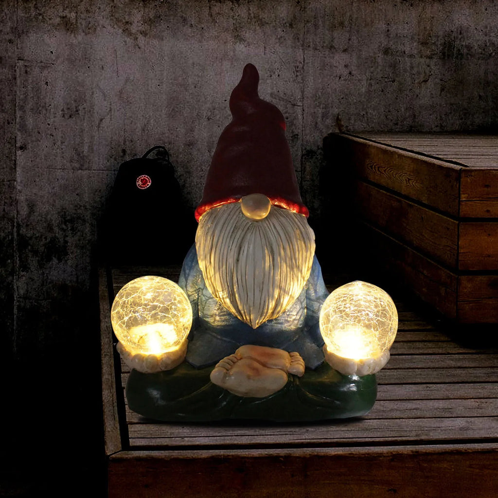 Solar LED resin dwarf doll outdoor garden statue with faceless old man design