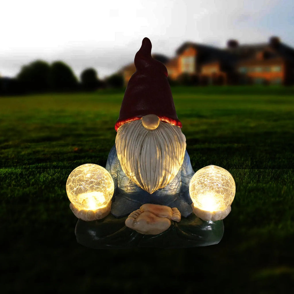Solar LED resin dwarf doll outdoor garden statue with faceless old man design
