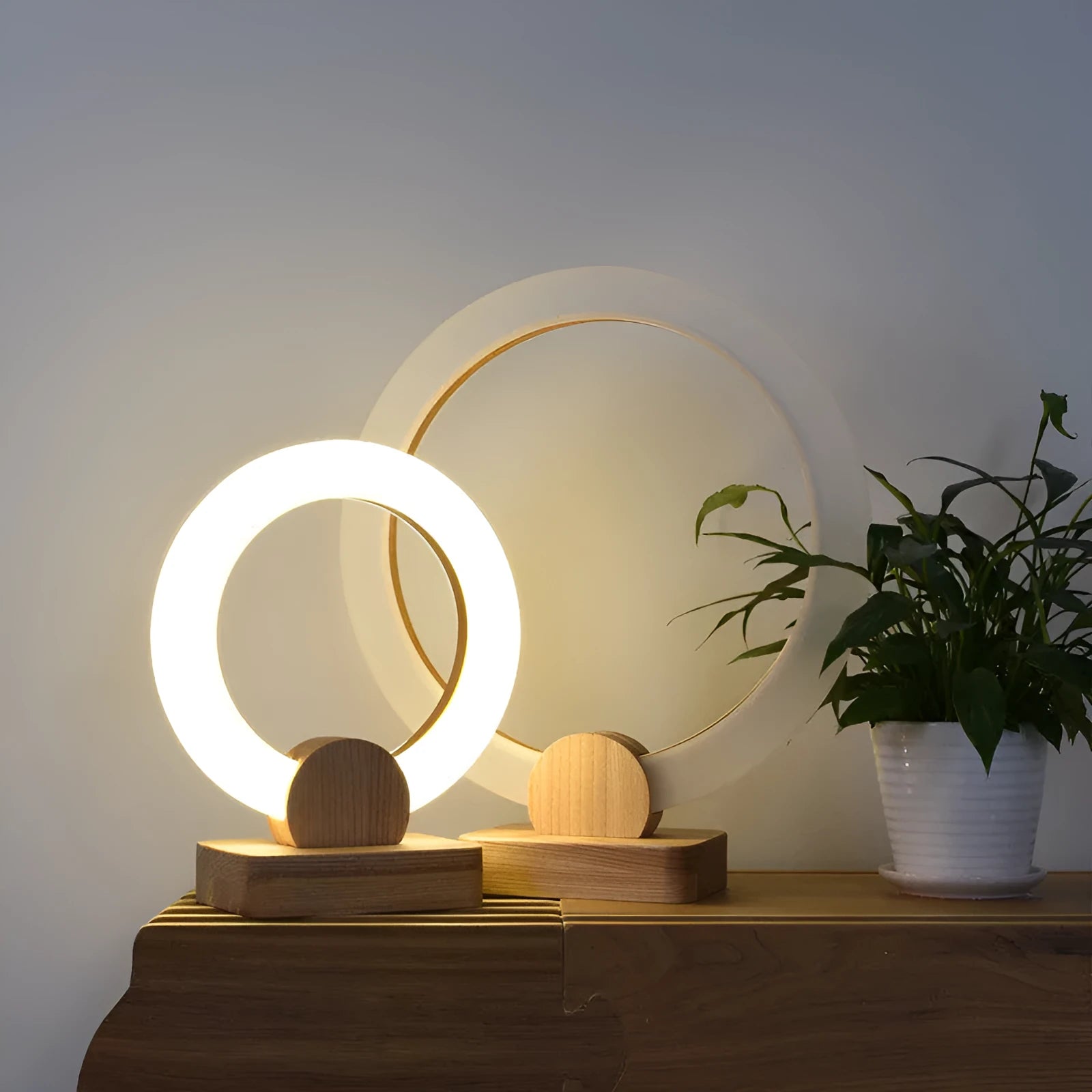 Nordic style circular wooden art chandelier with acrylic shade in 20cm or 30cm diameter options