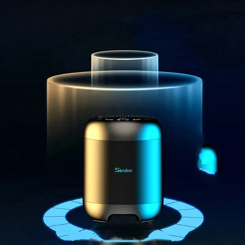 Small black or white wireless Bluetooth speaker with card reader slot measuring 90x73x73mm