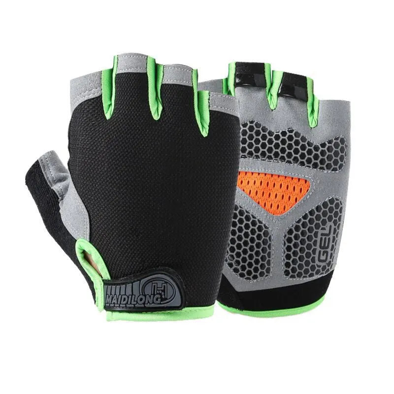 Pair of half finger fitness gloves in frosted nylon with non-slip pattern, available in multiple colours and sizes