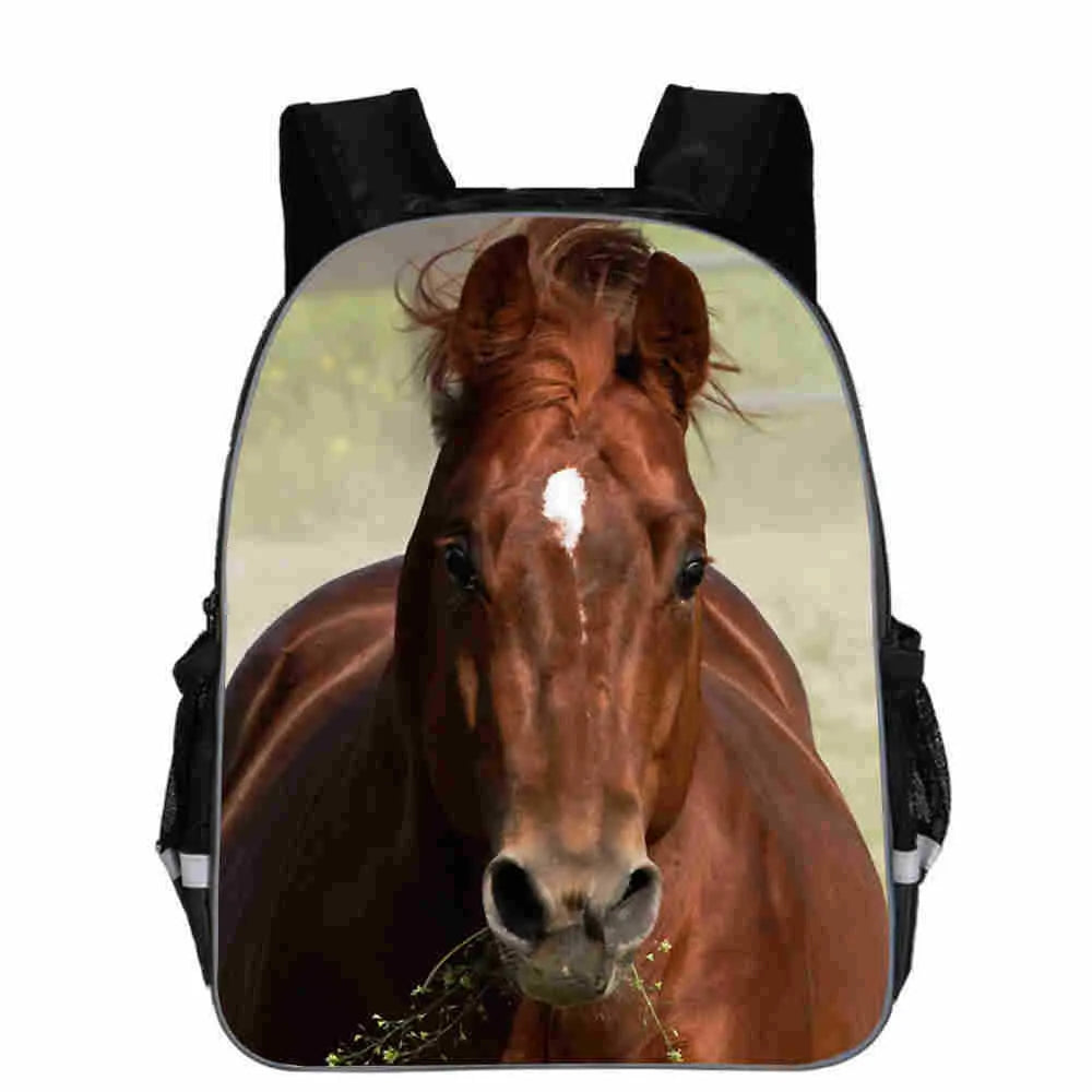 Horse animal head cartoon design school backpack for children in multiple colours and sizes