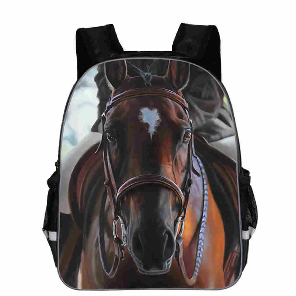 Horse animal head cartoon design school backpack for children in multiple colours and sizes