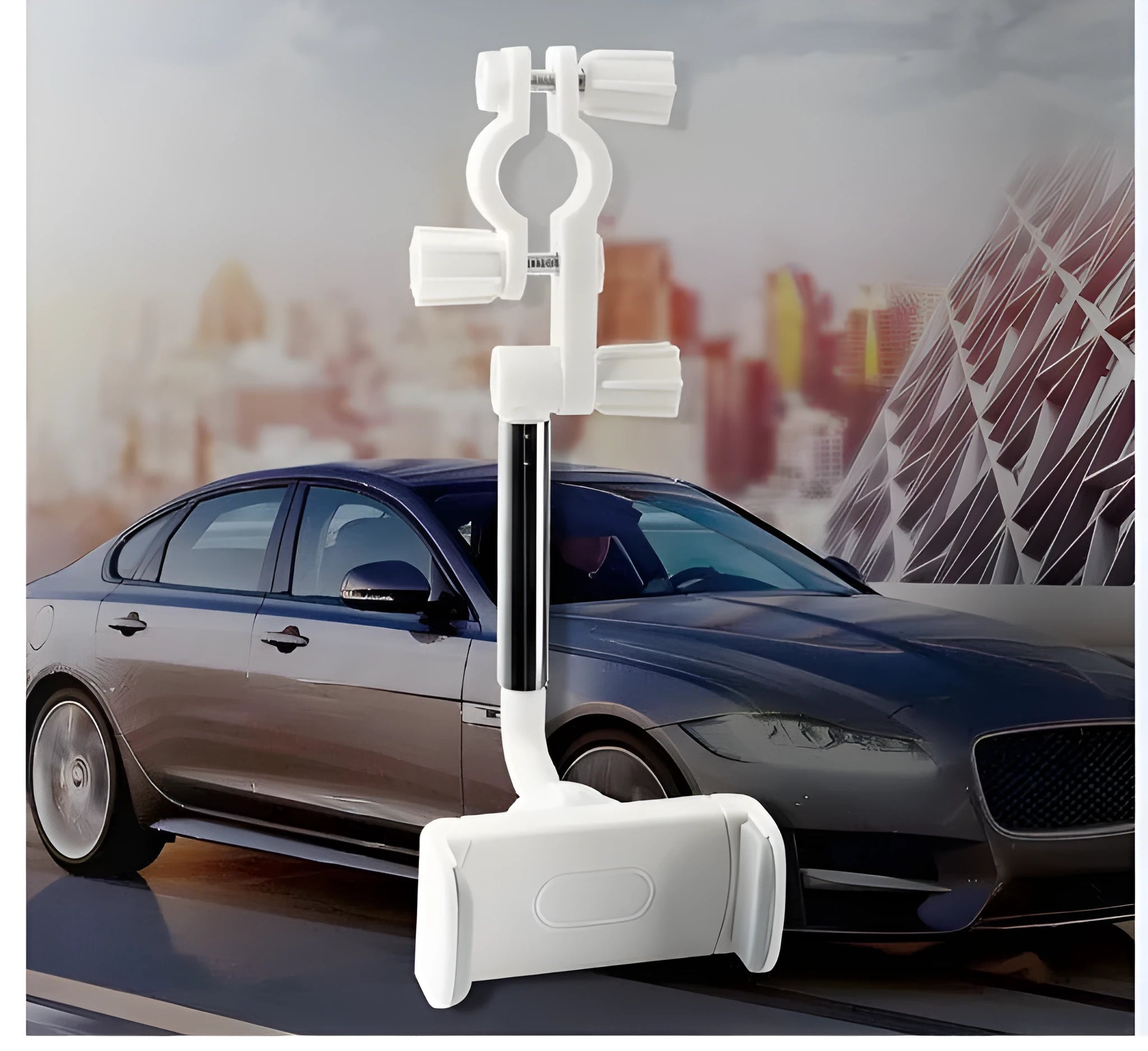 Black car mobile phone holder snapped onto rearview mirror cylindrical support frame