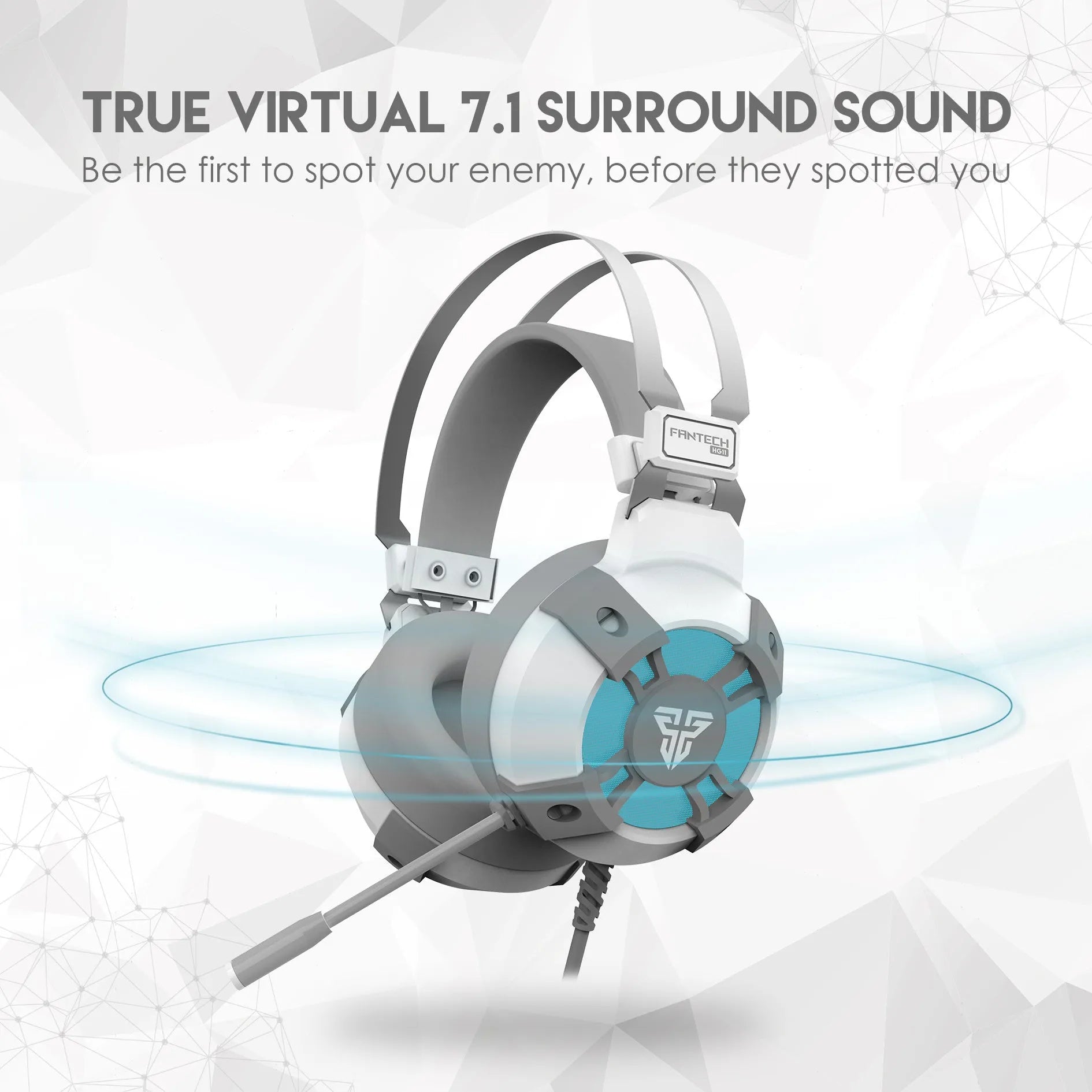 Black FANTECH HG11 USB gaming headset with RGB lights on ear cups.