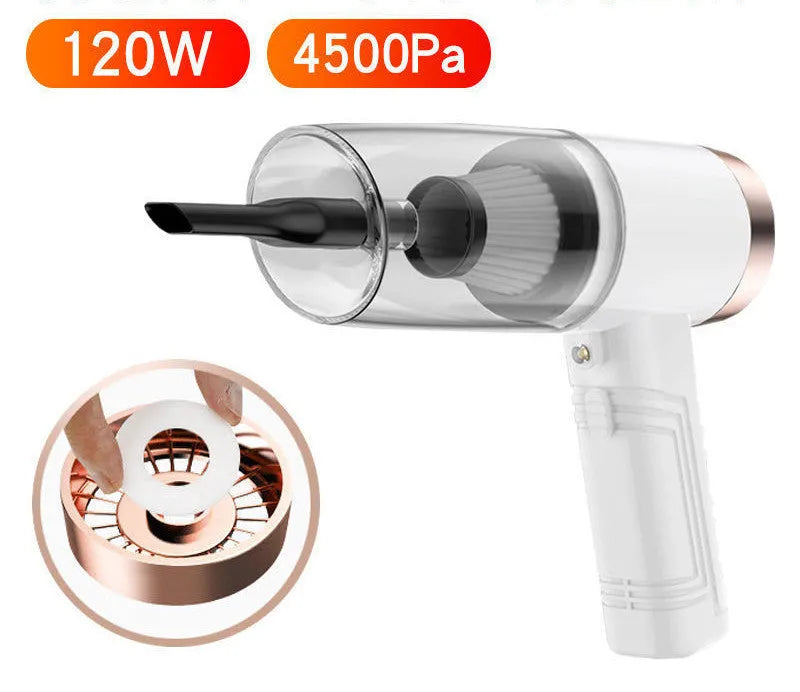 Portable car vacuum cleaner with accessories in black or white colour options