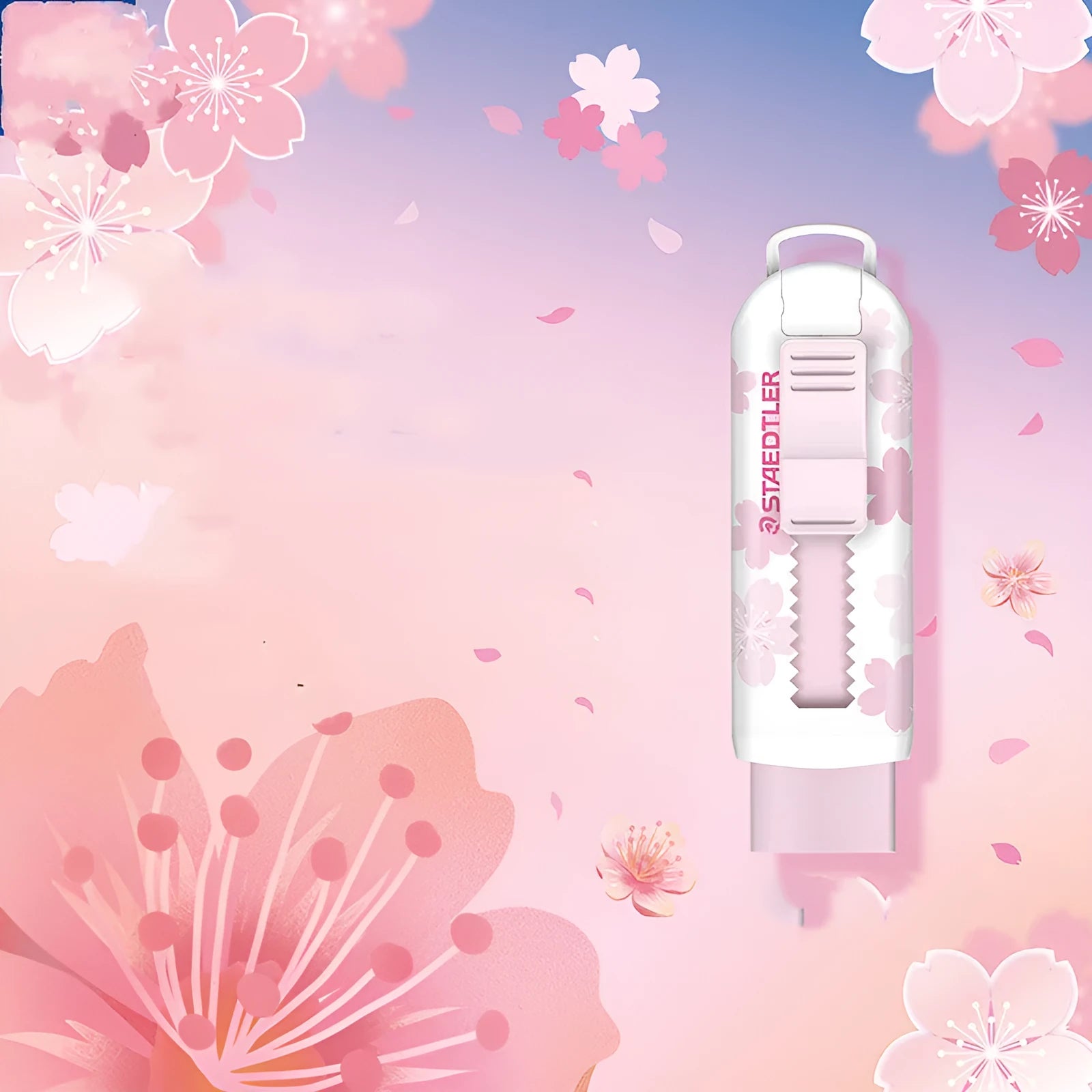 Square pink rubber push-pull tool with replaceable core measuring 86x26x22mm for student use