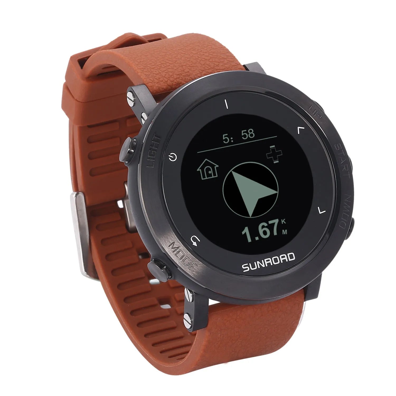 Beidou GPS sports watch with stainless steel bezel showing heart rate monitoring display