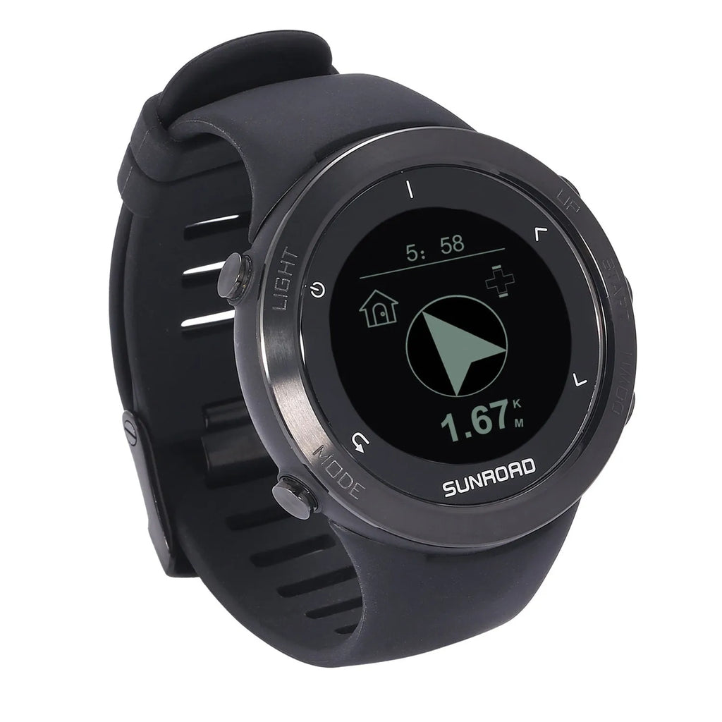 Beidou GPS sports watch with stainless steel bezel showing heart rate monitoring display