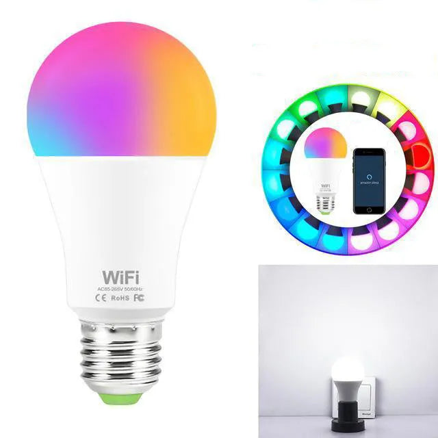 15W WiFi smart light bulb with RGB colour and white light options for E27 and B22 fittings