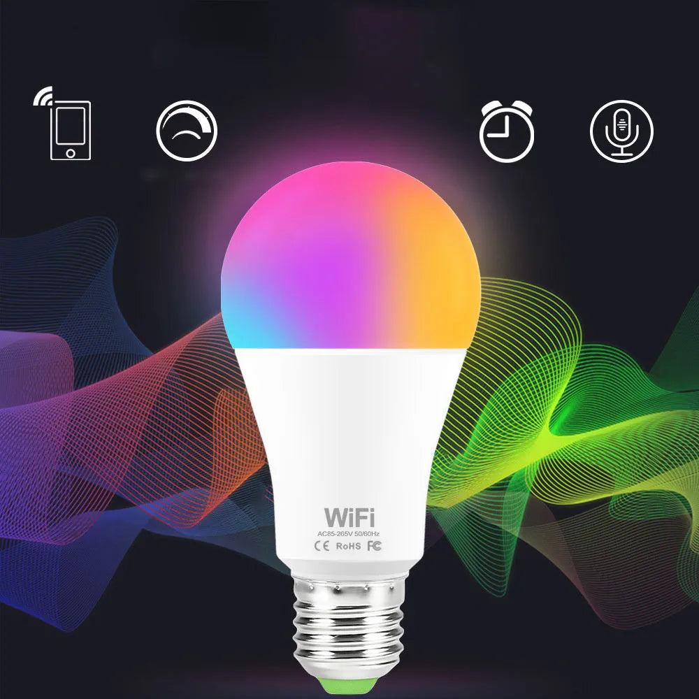 15W WiFi smart light bulb with RGB colour and white light options for E27 and B22 fittings