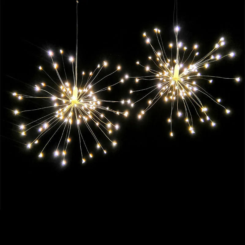 Solar LED meteor shower light with multiple warm white LED strings for indoor or outdoor decorative lighting