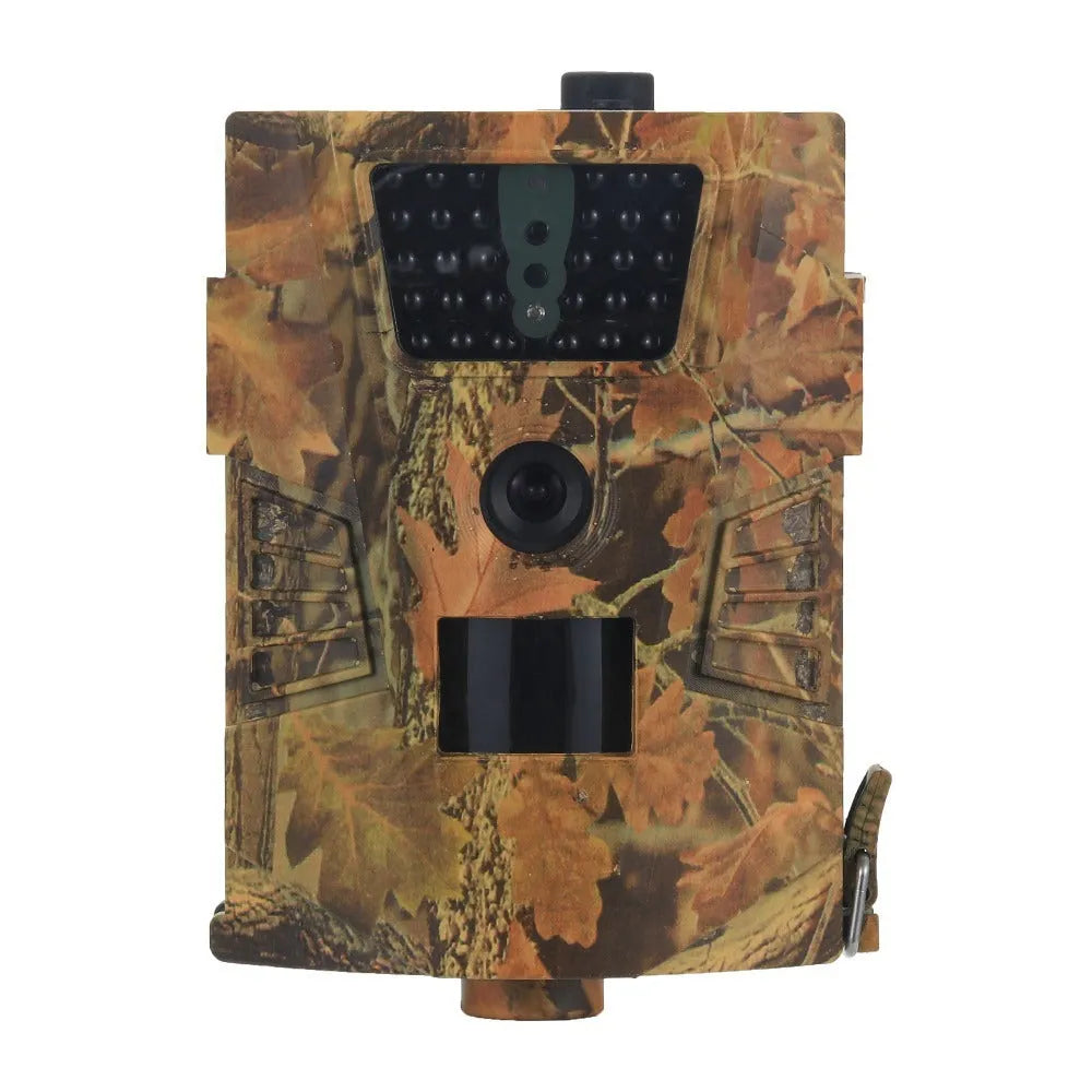 Orchard surveillance camera with belt mount showing dimensions 128mm x 92mm x 43mm