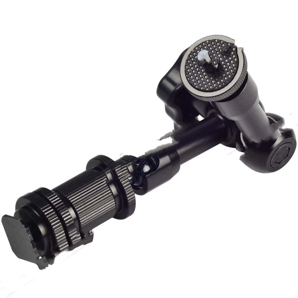 Black 7-inch metal magic friction arm with dual ball heads for DSLR camera accessory mounting