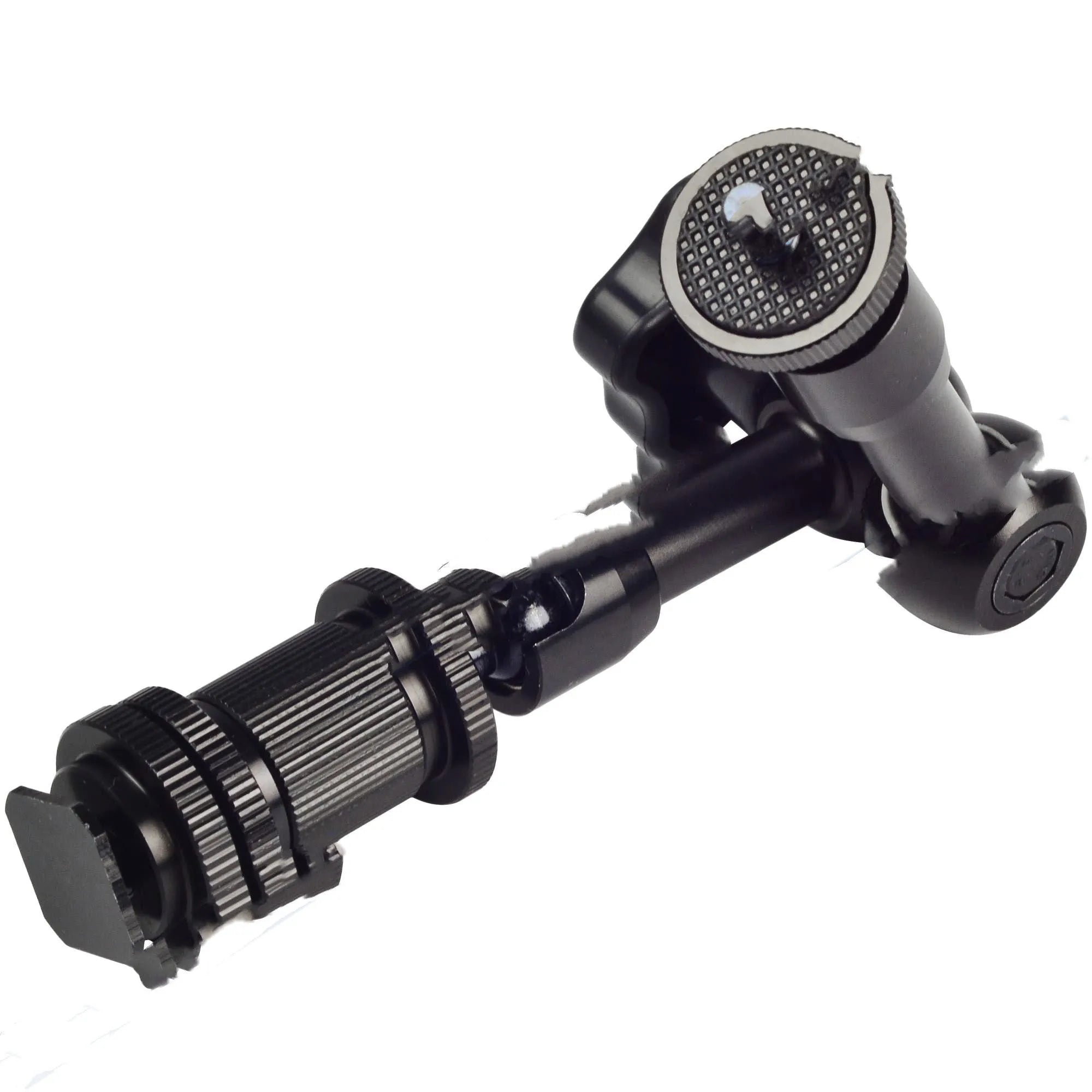 Black 7-inch metal magic friction arm with dual ball heads for DSLR camera accessory mounting