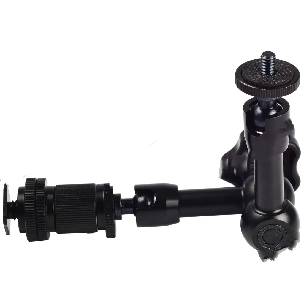 Black 7-inch metal magic friction arm with dual ball heads for DSLR camera accessory mounting