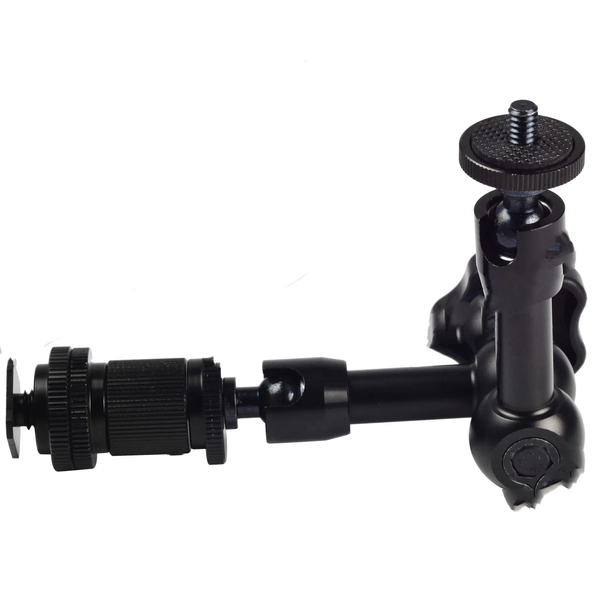 Black 7-inch metal magic friction arm with dual ball heads for DSLR camera accessory mounting