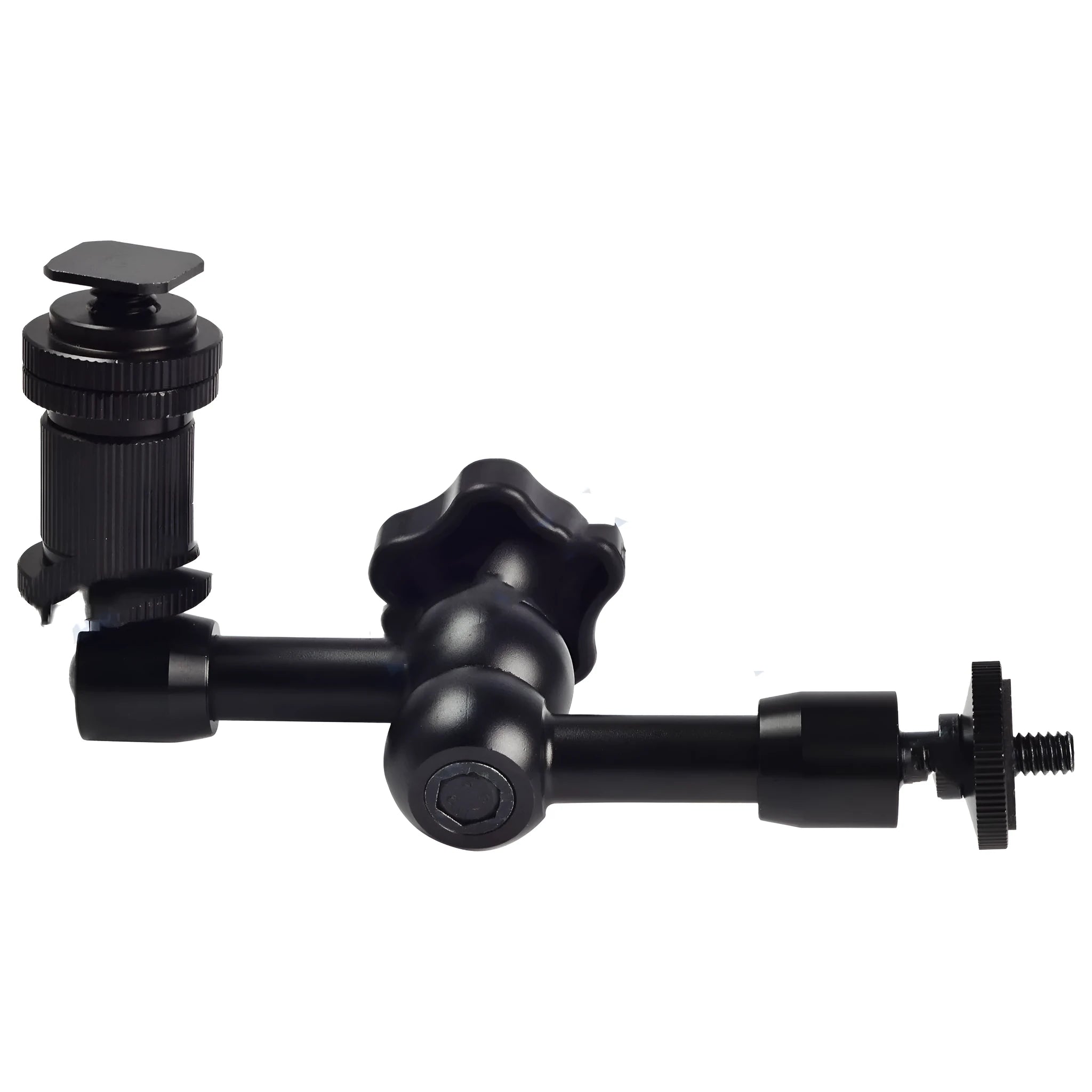 Black 7-inch metal magic friction arm with dual ball heads for DSLR camera accessory mounting