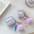Purple silicone AirPods case with fur ball pendant, clamshell design for AirPods Pro and AirPods 1/2 models