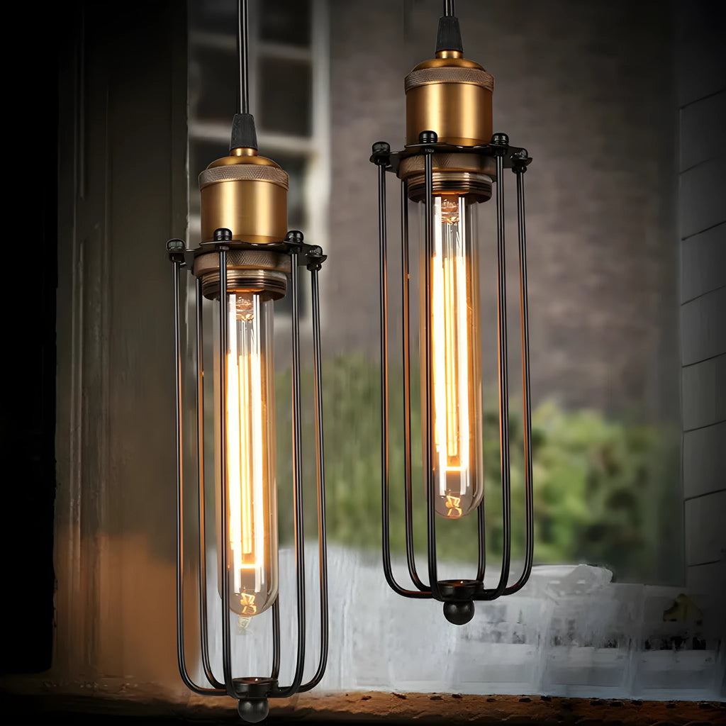 Brown Nordic retro industrial iron gladiator chandelier with a fishing line design.