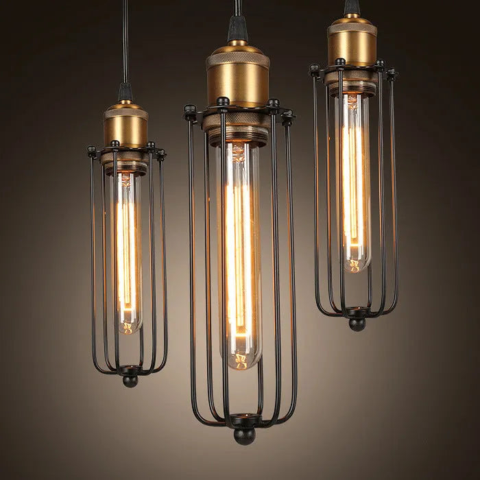 Brown Nordic retro industrial iron gladiator chandelier with a fishing line design.