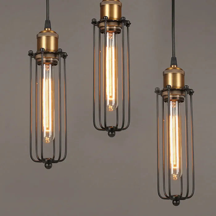 Brown Nordic retro industrial iron gladiator chandelier with a fishing line design.