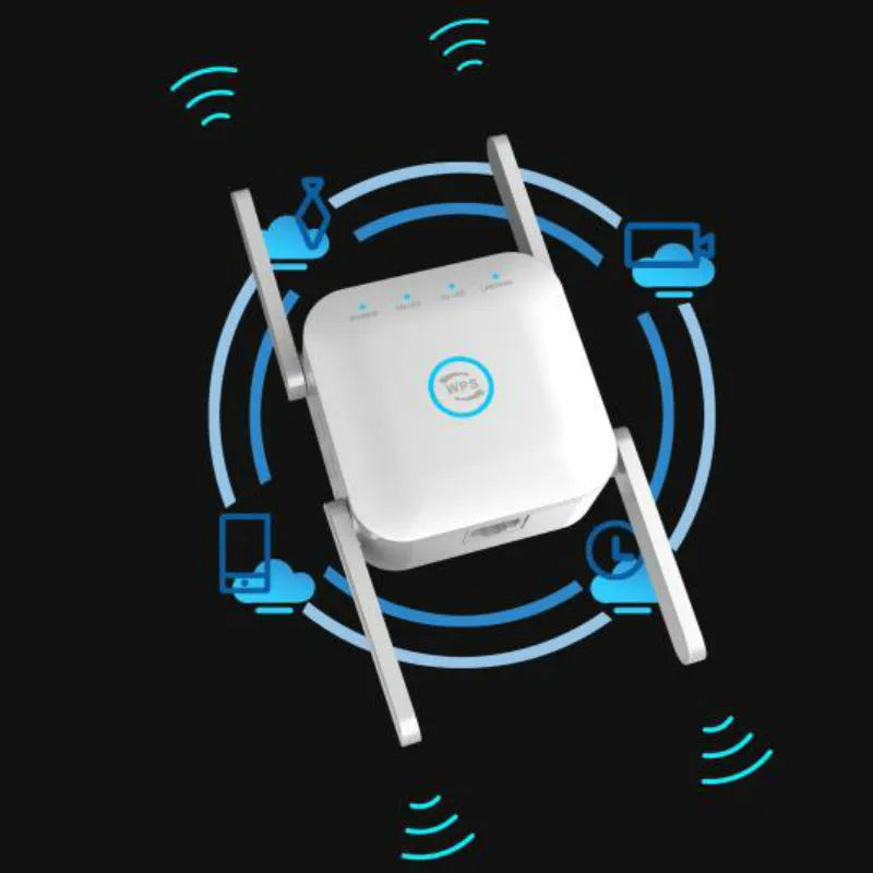 PIXLINK AC24 Dual Frequency Wireless WiFi Extender in black or white with regional power plug options.