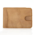 Brown head layer cowhide men's RFID-blocking slim leather wallet showing card slots and money compartment.