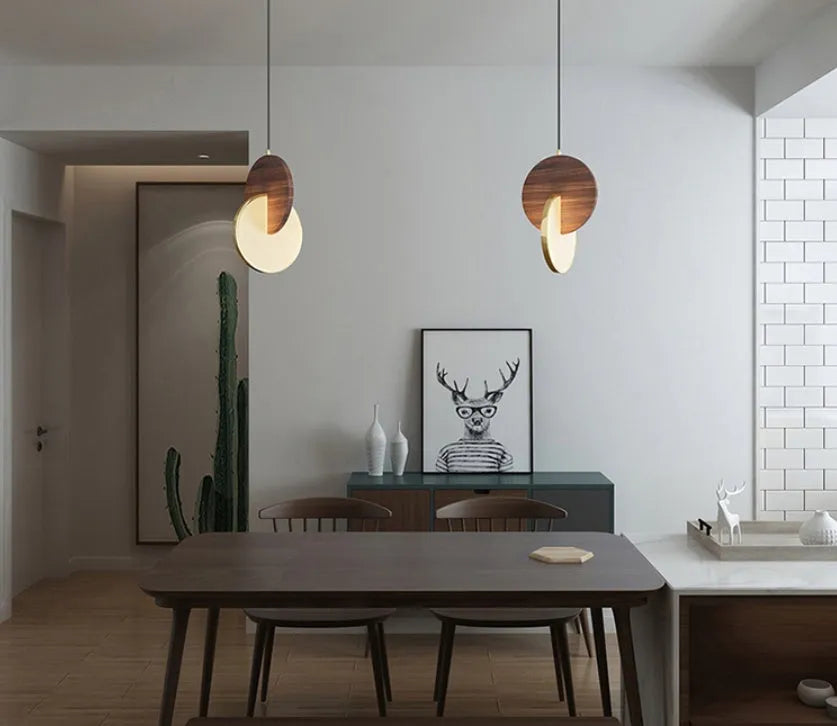 Long-line walnut solid wood wall chandelier with carving details and warm white lighting