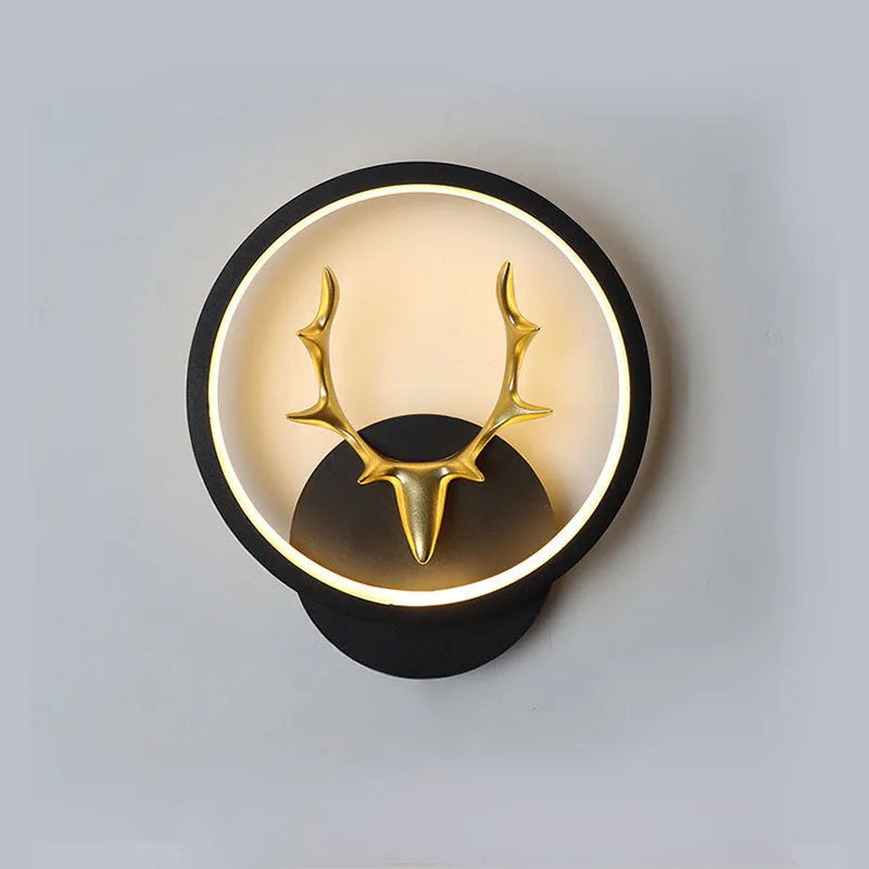 Deer antler wall lamp with remote control in round white or diamond black designs
