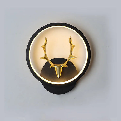 Deer antler wall lamp with remote control in round white or diamond black designs