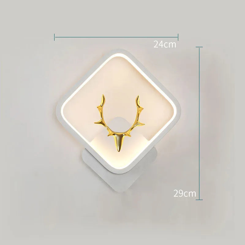 Deer antler wall lamp with remote control in round white or diamond black designs