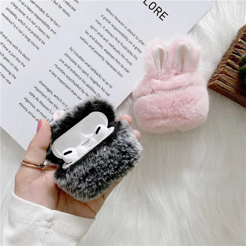 Pink rabbit ears silicone protective cover for Apple AirPods wireless headphones
