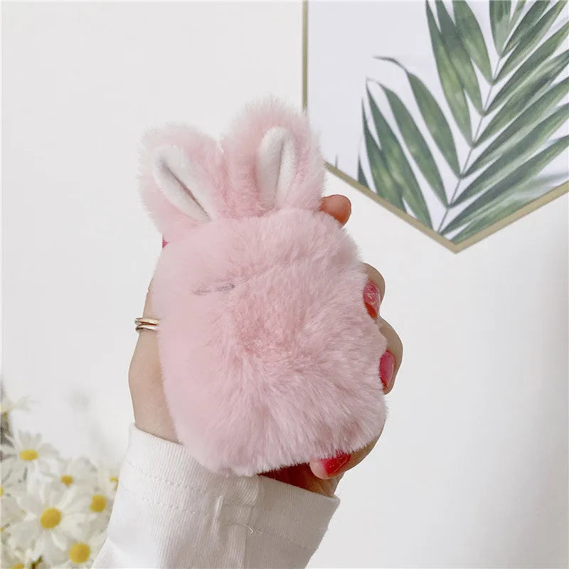 Pink rabbit ears silicone protective cover for Apple AirPods wireless headphones