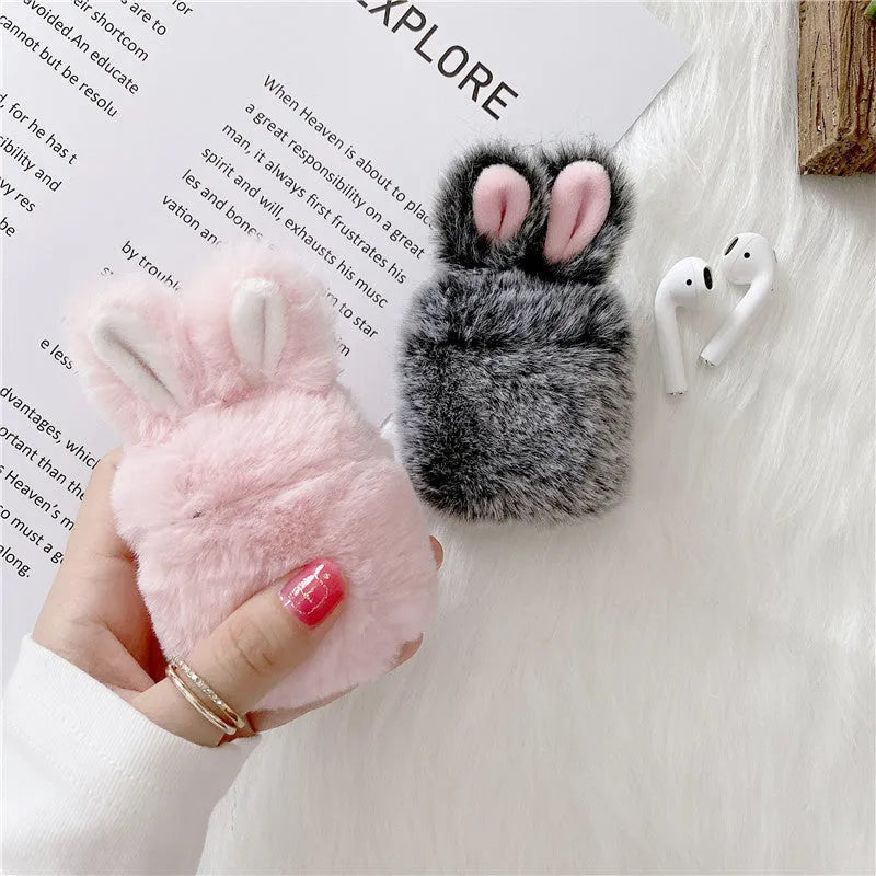 Pink rabbit ears silicone protective cover for Apple AirPods wireless headphones