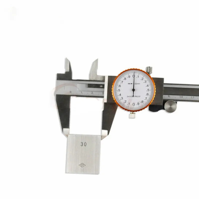 Black and white plastic vernier caliper showing 0-150mm range with 0.1mm accuracy markings