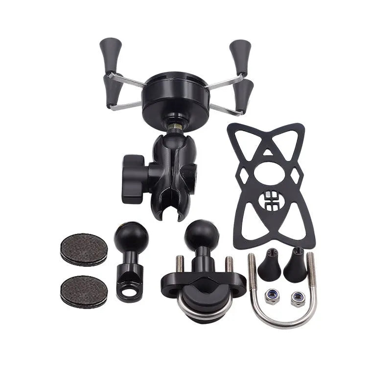Black aluminium alloy motorcycle phone mount bracket for 3.5-6 inch mobile devices on handlebar