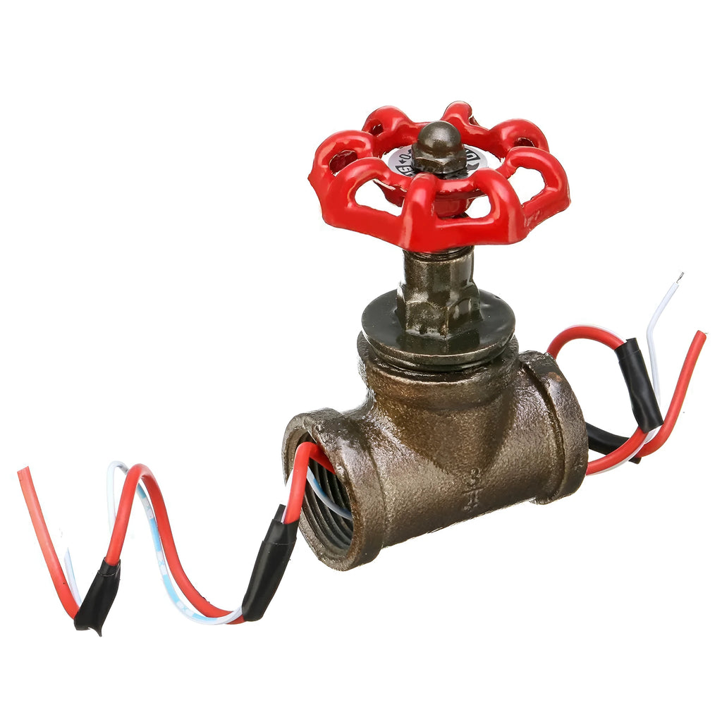 Grey-copper tee fitting connected to a red model 3/4 steampunk industrial light switch valve.