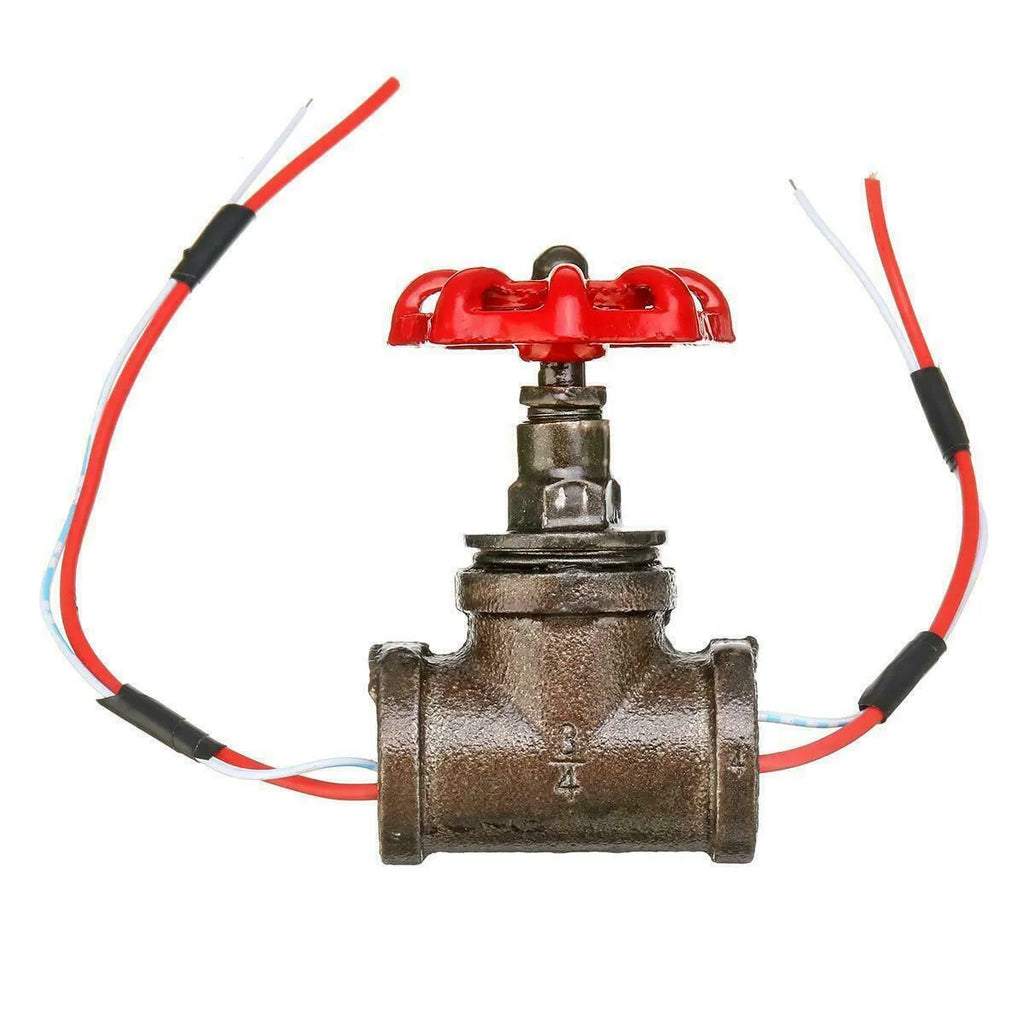 Grey-copper tee fitting connected to a red model 3/4 steampunk industrial light switch valve.