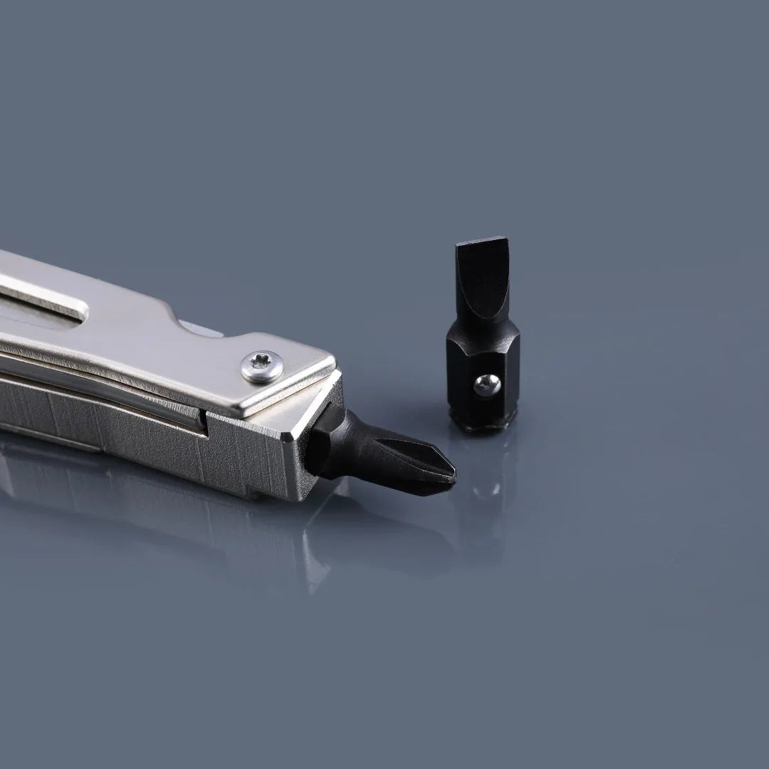 White stainless steel multi-function wrench knife with integrated needle nose pliers, showing 8cm blade.