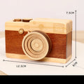 Solid pine wood rotating camera music box in cute mini carton packaging